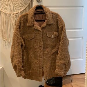 Tan Oversized Borg Trucker Teddy Coat
